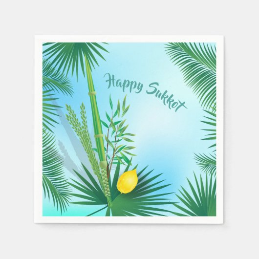 Serviette En Papier Joyeux Sukkot Lulav et Motif d'aquarelle Etrog (Devant)