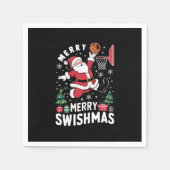 Serviette En Papier Joyeux Swishmas Noël Père Noël Jouer Basketball (Devant)