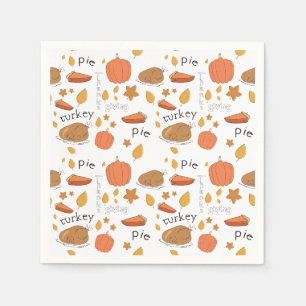 Serviette En Papier Joyeux Thanksgiving Dinde & Tarte à la Citrouille