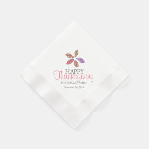 Serviette En Papier Joyeux thanksgiving feuilles rose violet gris serv