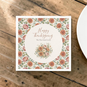 Serviette En Papier Joyeux Thanksgiving Floral Élégant d'Automne