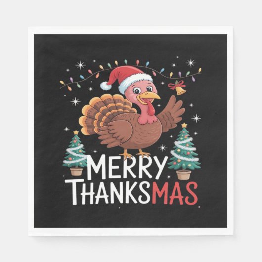 Serviette En Papier Joyeux Thanksmas Bon thanksgiving Père Noël Turkey (Devant)