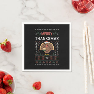 Serviette En Papier Joyeux Thanksmas Noël Thanksgiving Dinde 