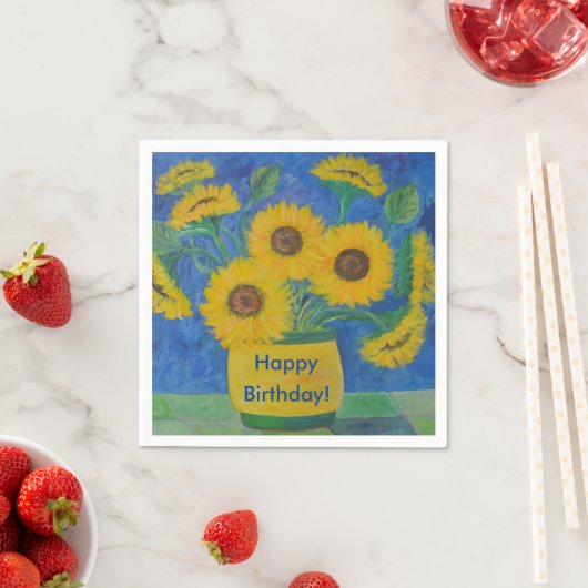 Serviette En Papier Joyeux tournesol d'anniversaire (En situation)