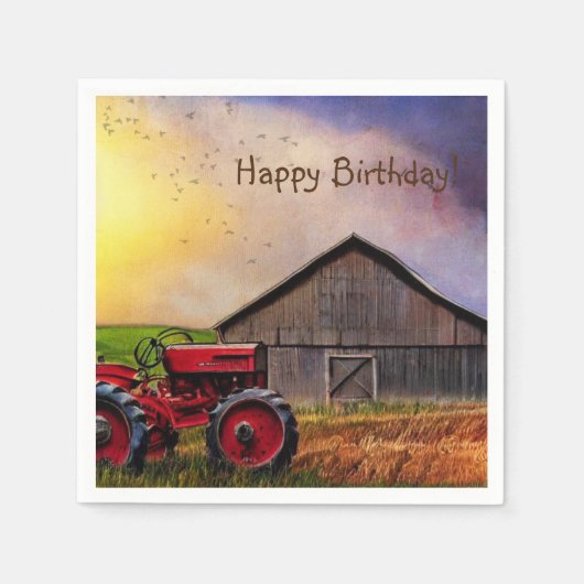Serviette En Papier Joyeux tracteur d'anniversaire et grange (Devant)