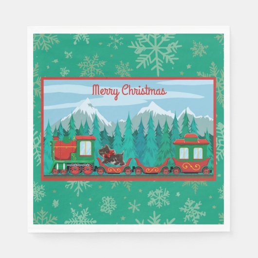 Serviette En Papier Joyeux train de Noël avec chien (Devant)