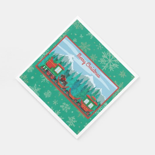 Serviette En Papier Joyeux train de Noël avec chien (Coin)