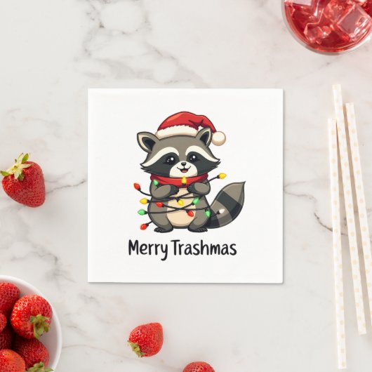 Serviette En Papier Joyeux Trashmas Funny Raccoon Noël (En situation)