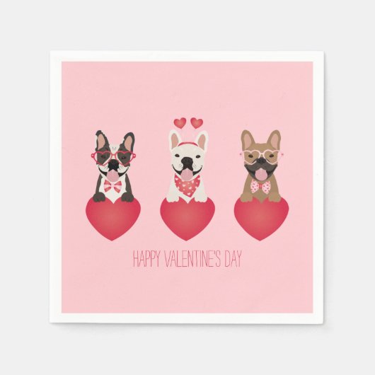 Serviette En Papier Joyeux Valentines Day Bulldogs français (Devant)