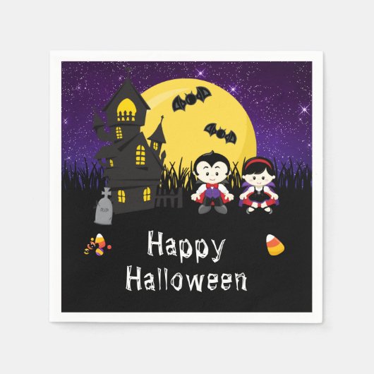 Serviette En Papier Joyeux Vampires du parti Halloween violet (Devant)