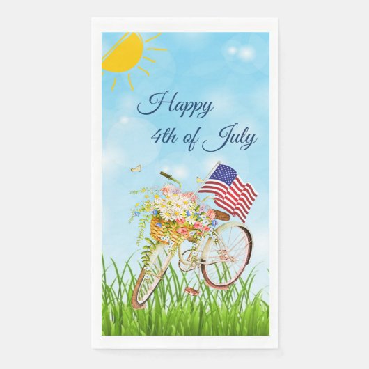 Serviette En Papier Joyeux vélo 4 juillet avec drapeau (Devant)