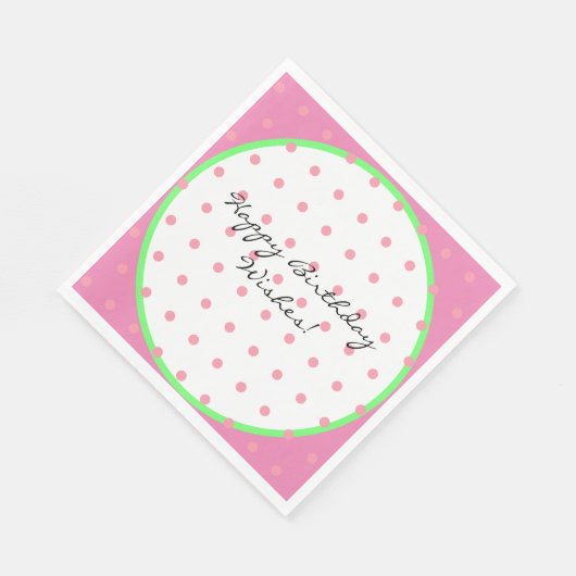 Serviette En Papier Joyeux voeux d'anniversaire Pois verts rose (Coin)