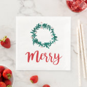 Serviette En Papier Joyeux Wreath Berry Red Script Noël (En situation)