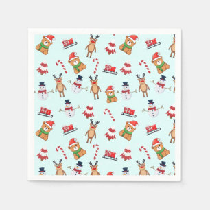Serviette En Papier Joyeux xMas bonhomme de neige cerf Ours Père Noël