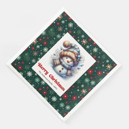 Serviette En Papier Joyful cartoon snowman with snowflakes kids napkin (Coin)