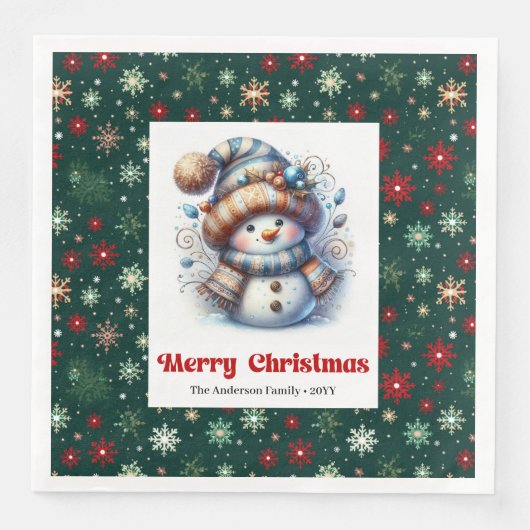 Serviette En Papier Joyful cartoon snowman with snowflakes kids napkin (Devant)