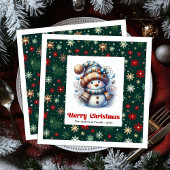 Serviette En Papier Joyful cartoon snowman with snowflakes kids napkin