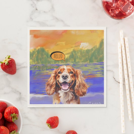 Serviette En Papier Joyful Cavalier King Charles Spaniel in Watercolo (En situation)