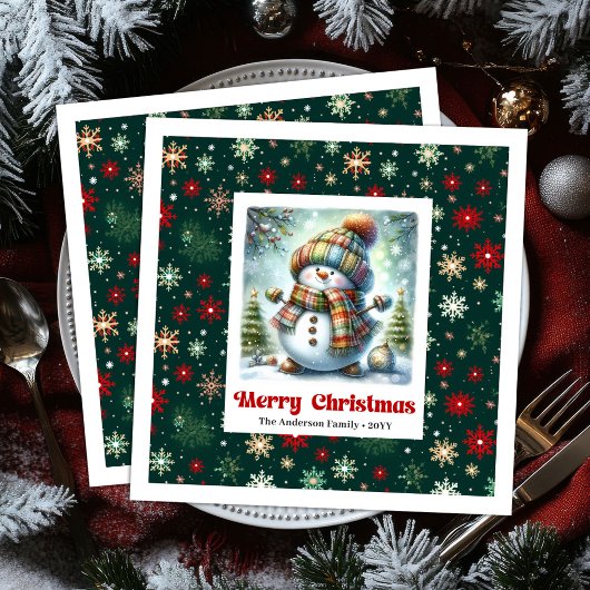 Serviette En Papier Joyful Christmas Snowman Napkins Editable Custom 