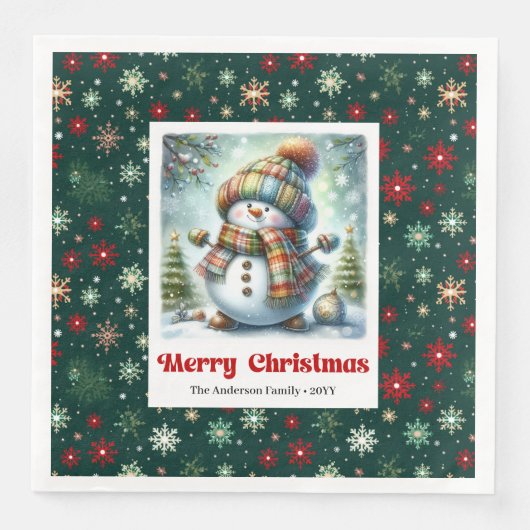 Serviette En Papier Joyful Christmas Snowman Napkins Editable Custom  (Devant)