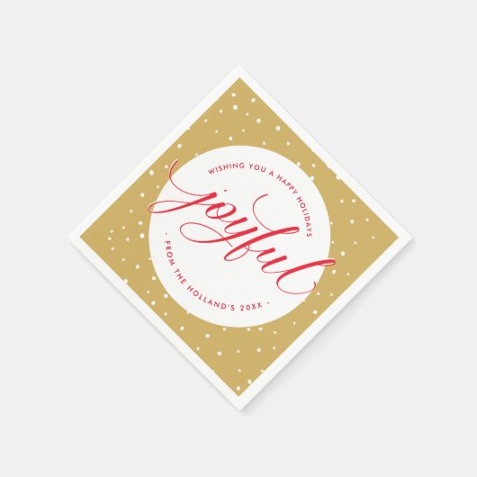 Serviette En Papier JOYFUL NOËL MANGE stylisé calligraphie or rouge (Coin)