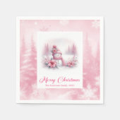 Serviette En Papier Joyful Pink Snowman Kids Christmas Scene Winter  (Devant)