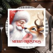 Serviette En Papier Joyful Santa and Rudolph Christmas Napkins Dinner 