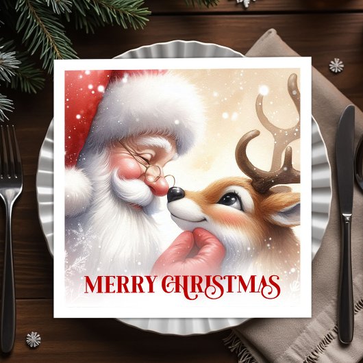 Serviette En Papier Joyful Santa and Rudolph Christmas Napkins Dinner 