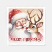Serviette En Papier Joyful Santa and Rudolph Christmas Napkins Dinner  (Devant)