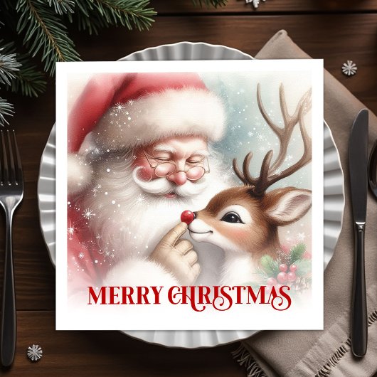 Serviette En Papier Joyful Santa Claus Rudolph Holiday Party Dinner
