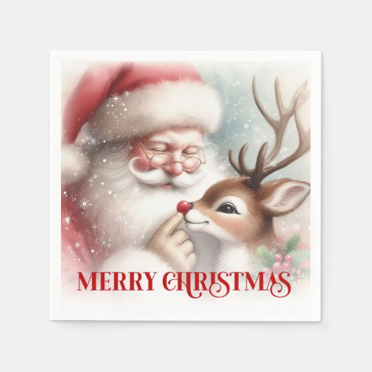 Serviette En Papier Joyful Santa Claus Rudolph Holiday Party Dinner (Devant)