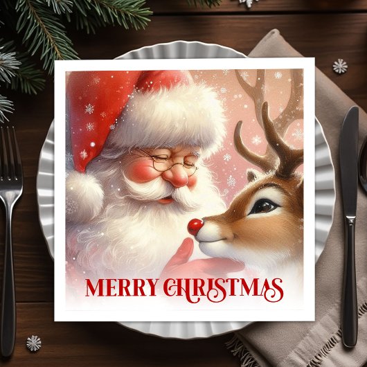 Serviette En Papier Joyful Santa Rudolph Festive Table Napkins