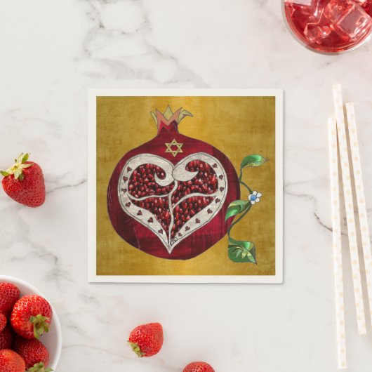 Serviette En Papier Judaica Pomegranate Heart Hanoukka Rosh Hashanah (En situation)
