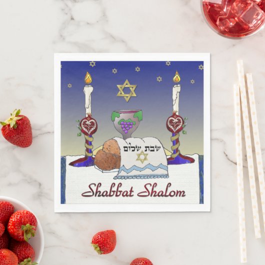 Serviette En Papier Judaica Shabbat Shalom Art Imprimer Papier (En situation)