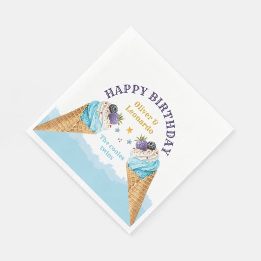 Serviette En Papier Jumeaux cool Glace Cream Boys Anniversaire (Coin)