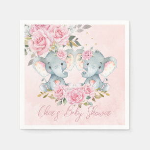 Serviette En Papier Jumeaux éléphants mignons fleurs rose bébé Shower