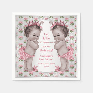 Serviette En Papier Jumeaux Vintage Princess Roses Baby shower d'argen