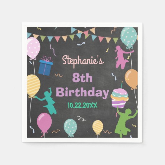 Serviette En Papier Jump Birthday Chalkboard Kid Trampoline Party (Devant)