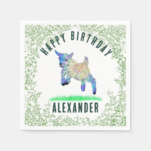Serviette En Papier Jumping Goat Happy Birthday ajouter le nom (Devant)