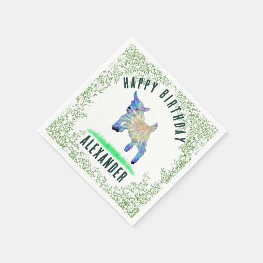 Serviette En Papier Jumping Goat Happy Birthday ajouter le nom (Coin)