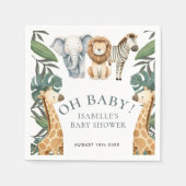 Serviette En Papier Jungle Animal Safari Vert Baby shower Neutre (Devant)