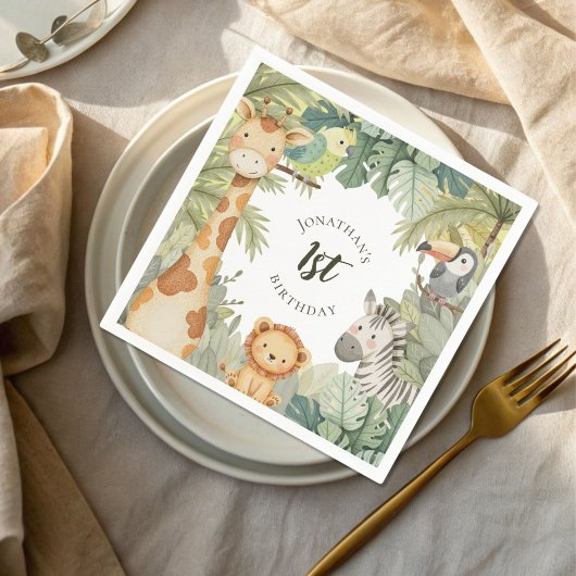 Serviette En Papier Jungle Animaux 1er anniversaire