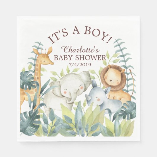 Serviette En Papier Jungle Animaux Baby shower papier serviettes (Devant)