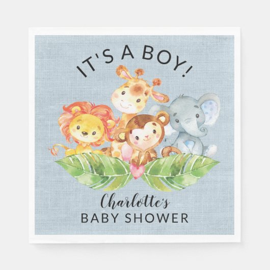 Serviette En Papier Jungle Baby Animals Baby shower garçons (Devant)