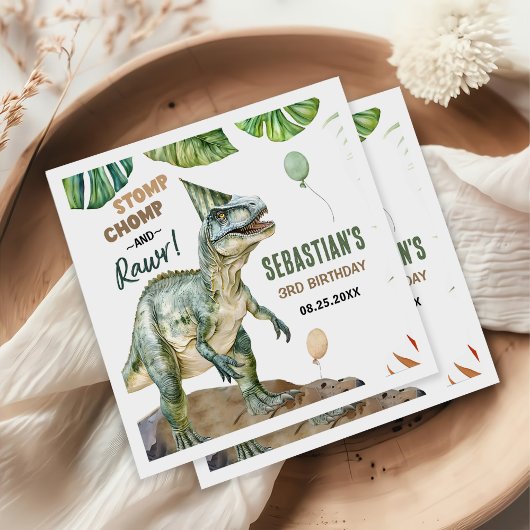 Serviette En Papier Jungle Dinosaur T Rex 3e fête d'anniversaire