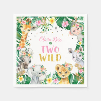 Serviette En Papier Jungle Girl Safari Animaux Zoo Napkins
