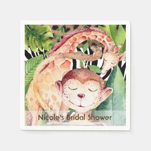 Serviette En Papier Jungle Monkey & Giraffe Baby shower Party Custom