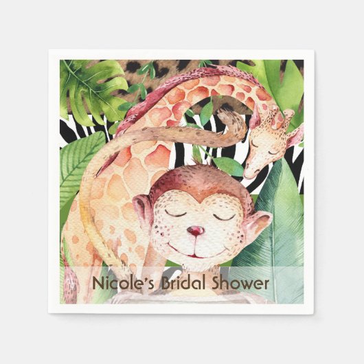 Serviette En Papier Jungle Monkey & Giraffe Baby shower Party Custom (Devant)
