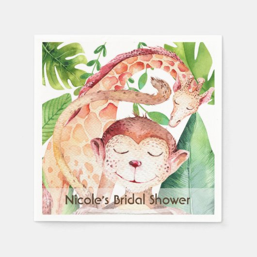 Serviette En Papier Jungle Monkey & Giraffe Baby shower Party Custom (Devant)
