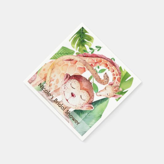 Serviette En Papier Jungle Monkey & Giraffe Baby shower Party Custom (Coin)